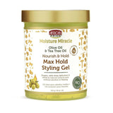 African Pride Moisture Miracle Olive Oil & Tea Tree Oil Max Hold Styling Gel 18oz - URBAN BEAUTE