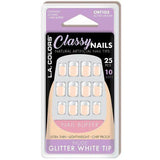 LA Colors 25pc Glossy Nails -Nude Glitter White Tip CNT103B - URBAN BEAUTE